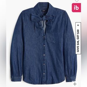 JCrew Chambray bow tie neck top